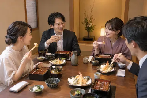 個室でうなぎと天ぷらを楽しむ会食（天ぷら・うなぎの写真 No.34）