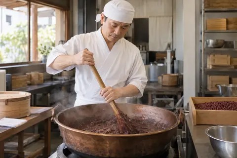 和菓子のあんこを炊く職人（和菓子・団子・せんべいの写真 No.22）