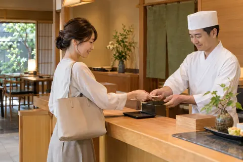 日本料理の店で代金を払うお客様（和食・割烹・日本料理の写真 No.22）