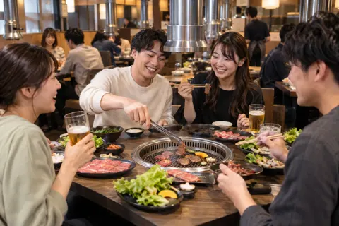 にぎわう焼肉店の店内とお客様たち（焼肉の写真 No.24）