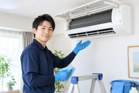 洗い終わってきれいになったエアコン（エアコンクリーニングの写真 No.22）