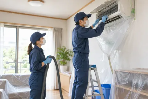 2人で作業をするスタッフ（エアコンクリーニングの写真 No.43）