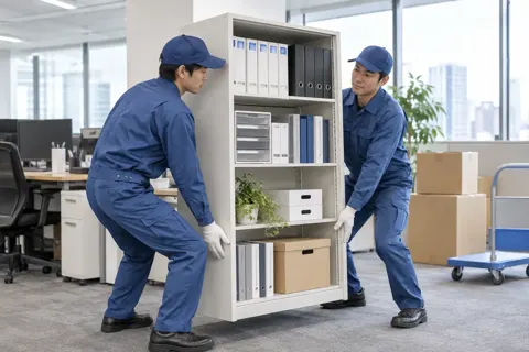 オフィスの書類の棚を運ぶ作業員たち（引越し・運搬の写真 No.45）