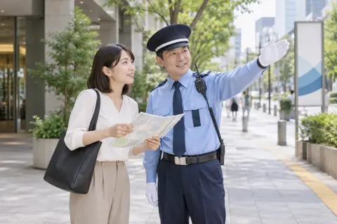 道をたずねる人に案内をする警備員（警備・セキュリティの写真 No.25）