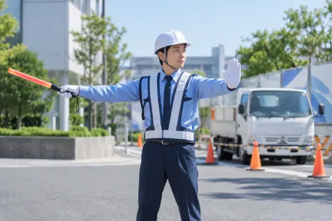 制服と誘導棒とヘルメット（警備・セキュリティの写真 No.33）