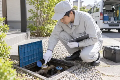 水道のメーターを確かめるスタッフ（水漏れ・水道修理（緊急）の写真 No.23）