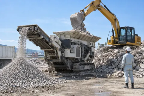 がれきをくだく機械と重機（産業廃棄物・収集運搬の写真 No.59）
