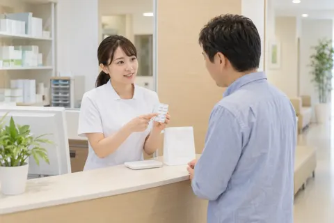 会計で薬の説明を受ける患者さん（肛門科の写真 No.20）