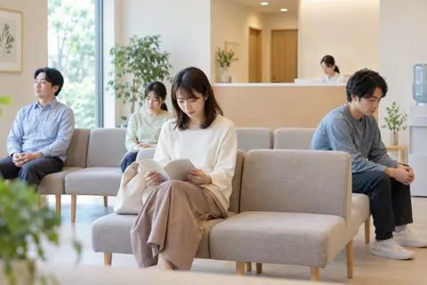 待合で静かに順番を待つ患者さんたち（心療内科・精神科の写真 No.19）