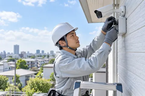 防犯カメラの配線をする電気工事士（電気工事・空調・電気設備の写真 No.41）