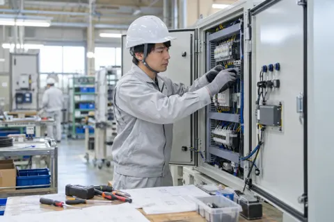 工場の制御盤を組み立てる電気工事士（電気工事・空調・電気設備の写真 No.49）