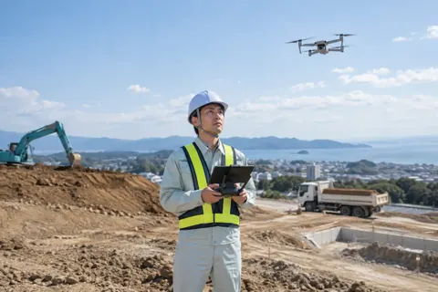 ドローンで現場を上から調べる技術者（土木・解体・基礎・造成の写真 No.67）