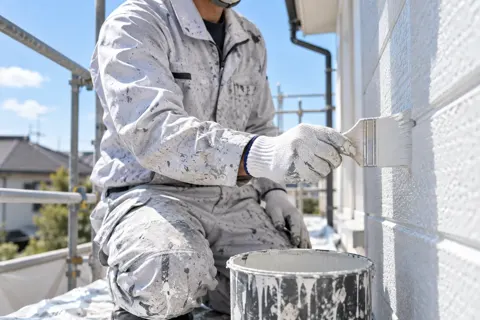 ペンキのついた作業着とはけ（外壁・屋根・塗装・防水の写真 No.44）