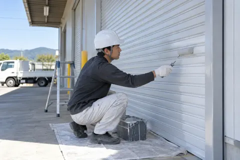 倉庫のシャッターをぬる塗装職人（外壁・屋根・塗装・防水の写真 No.51）