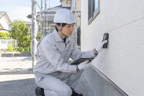 外壁の水分を機械で測る社員（外壁・屋根・塗装・防水の写真 No.62）
