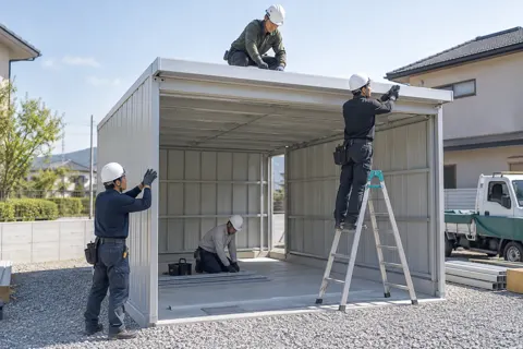 ガレージを組み立てる職人たち（建築・建設その他の写真 No.51）