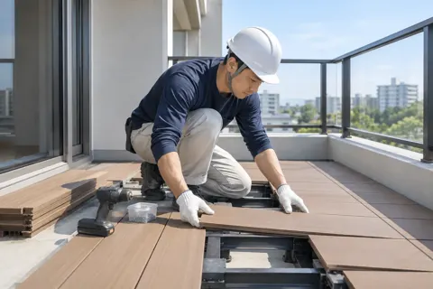 バルコニーの床を作る職人（建築・建設その他の写真 No.58）