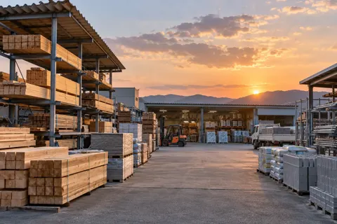夕方の資材置き場の全体（建材・資材販売の写真 No.47）