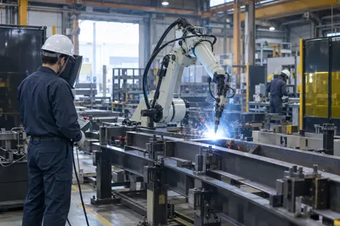 ロボットが溶接をするライン（鉄骨・板金・サッシ・専門工事の写真 No.55）