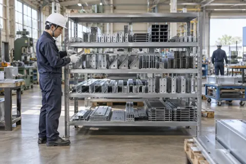 できあがった部品が並んだ棚（鉄骨・板金・サッシ・専門工事の写真 No.67）