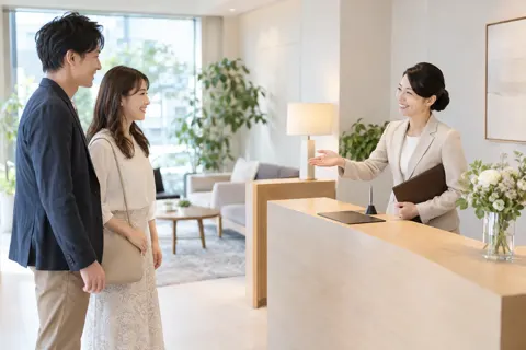 相談所の受付で来た人を迎えるスタッフ（結婚相談所・婚活の写真 No.34）