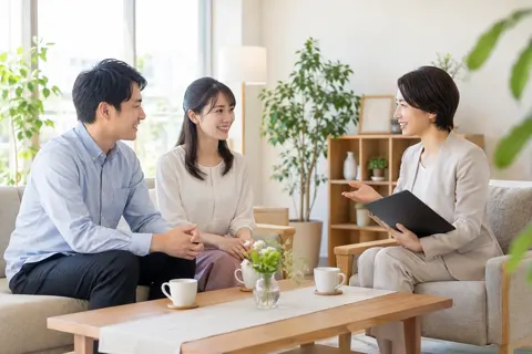 ソファとテーブルのある明るい相談所の中（結婚相談所・婚活の写真 No.36）