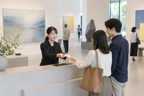 受付でチケットを渡すスタッフ（美術館・ギャラリー・展示の写真 No.29）