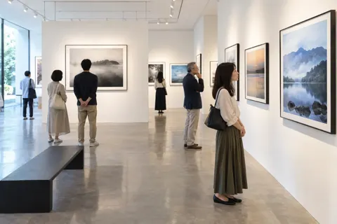 写真展で写真を見る来館者たち（美術館・ギャラリー・展示の写真 No.45）