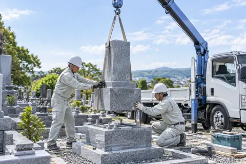クレーンで墓石をつり上げる作業（仏壇・墓石・供養の写真 No.29）