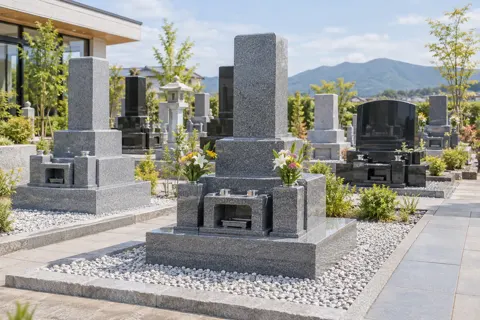展示場に並んだ墓石の見本（仏壇・墓石・供養の写真 No.38）