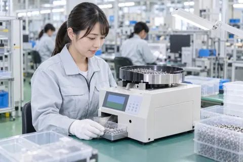 部品の数を数える機械を使う作業員（電子部品・電機の写真 No.66）