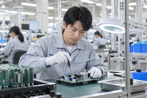 作業着を着た技術者（電子部品・電機の写真 No.71）