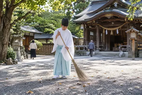 境内をほうきではく神職（神社・寺院・教会の写真 No.25）