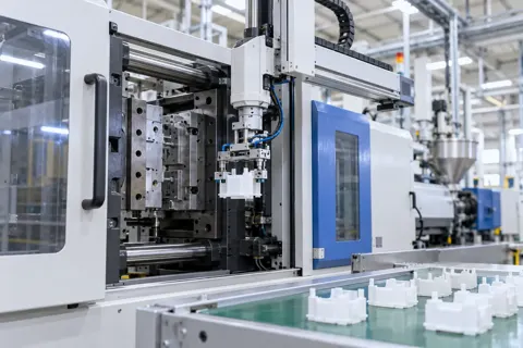 ロボットのアームが部品を取り出す成形機（樹脂・プラスチック加工の写真 No.44）