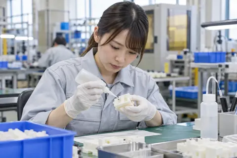 樹脂の部品を接着する作業員（樹脂・プラスチック加工の写真 No.47）