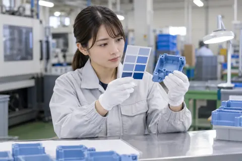 色見本と部品を見比べる検査員（樹脂・プラスチック加工の写真 No.51）