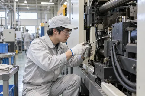 機械に油をさす作業員（樹脂・プラスチック加工の写真 No.58）