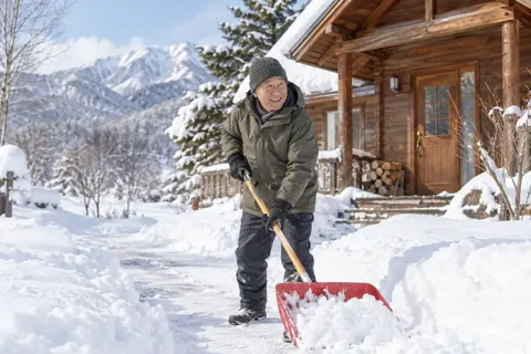 雪かきをするオーナー（ペンション・コテージの写真 No.26）
