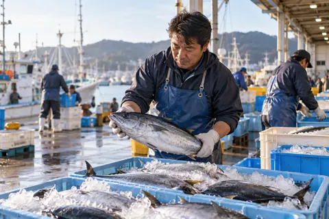 市場で魚を仕入れる店主（精肉・鮮魚・青果の写真 No.23）