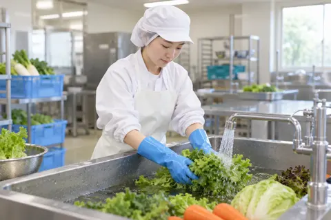 材料の野菜を洗う作り手（食品製造・販売の写真 No.39）