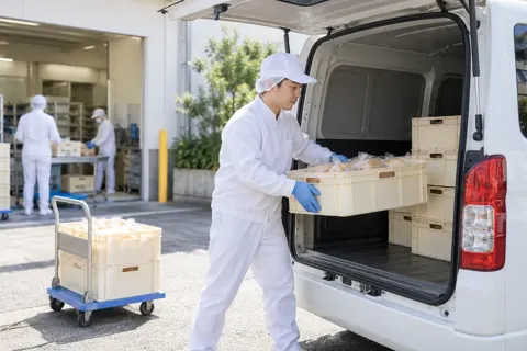 配達の車に商品を積み込む社員（食品製造・販売の写真 No.42）