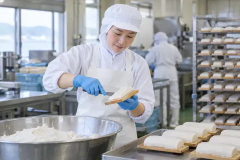 かまぼこを板につける作り手（食品製造・販売の写真 No.55）