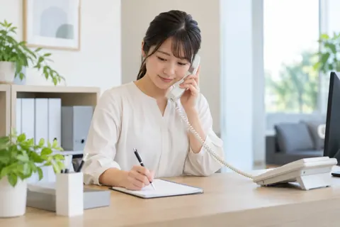 電話を受けてメモを取るスタッフ（その他（上記にない業種）の写真 No.29）