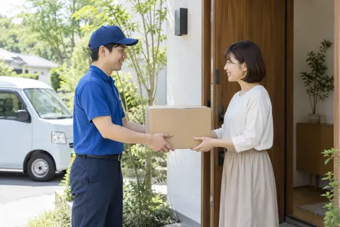 配達の荷物をお客様に渡すスタッフ（その他（上記にない業種）の写真 No.34）