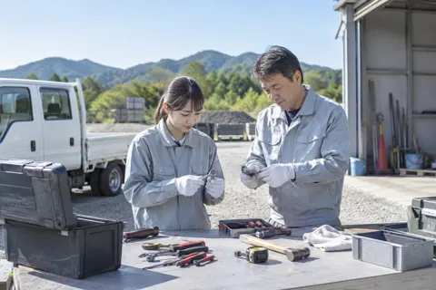 作業着で道具を点検するスタッフ（その他（上記にない業種）の写真 No.37）