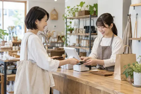 レジで会計をするスタッフとお客様（その他（上記にない業種）の写真 No.42）