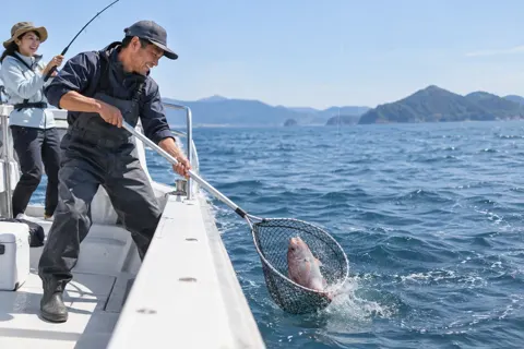 釣れた魚をたもあみですくう船長（釣り船・遊漁船の写真 No.19）