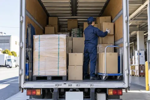 荷物でいっぱいのトラックの荷台（運送・配送・トラックの写真 No.70）