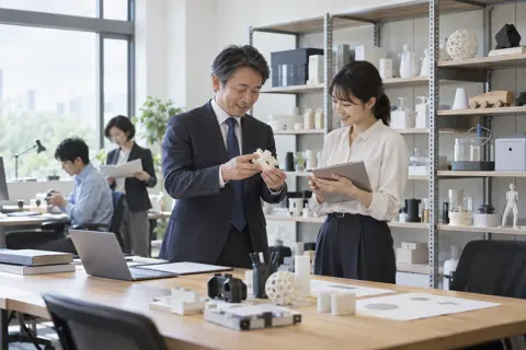 試作品が棚に並んだ事務所の中（弁理士・特許の写真 No.24）