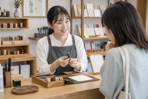 はんこの注文を受ける店員（文房具・手芸用品の写真 No.20）